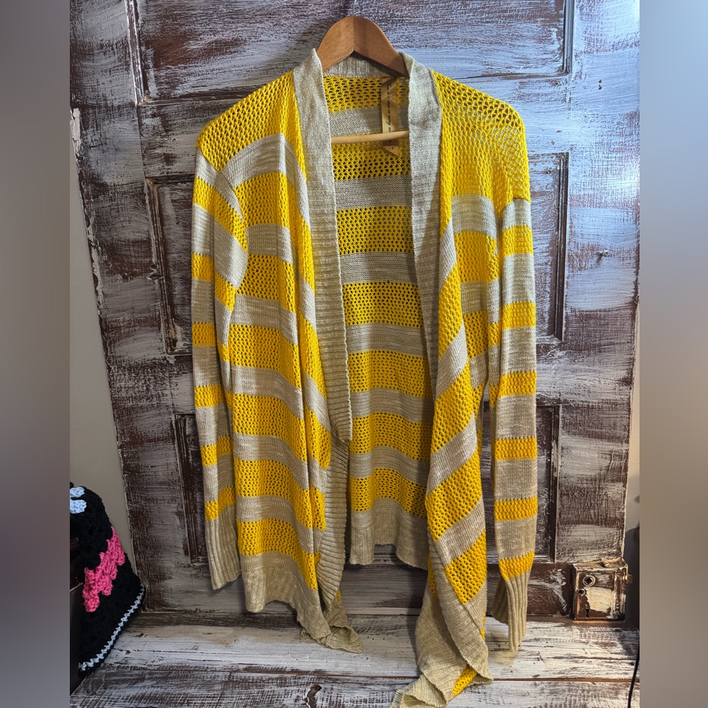 Yellow And Gray Striped Women's Sweater